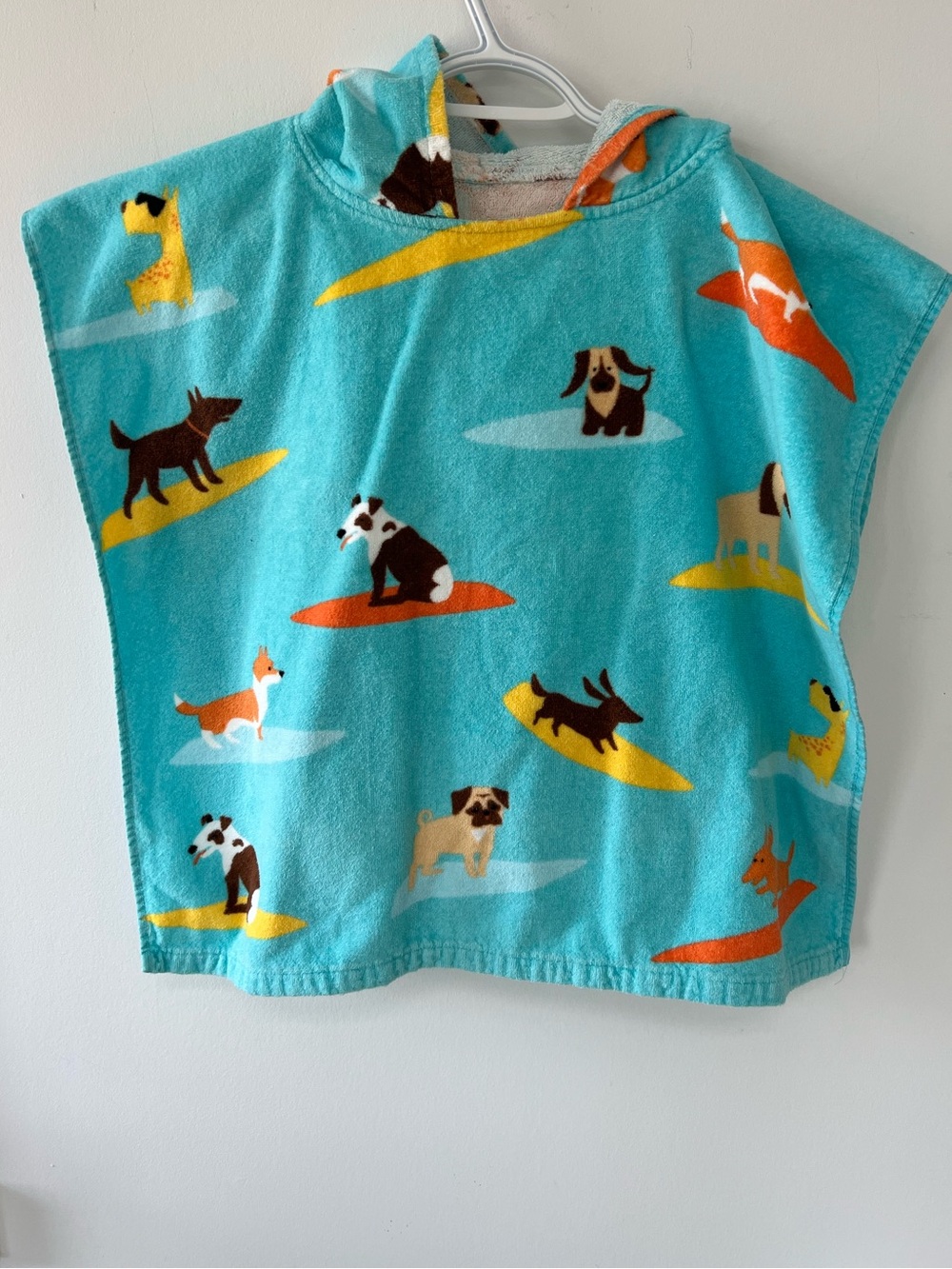 Kids Hooded Towel Poncho - bathrobe with Surfing Dogs 100% Cotton 5Y &up